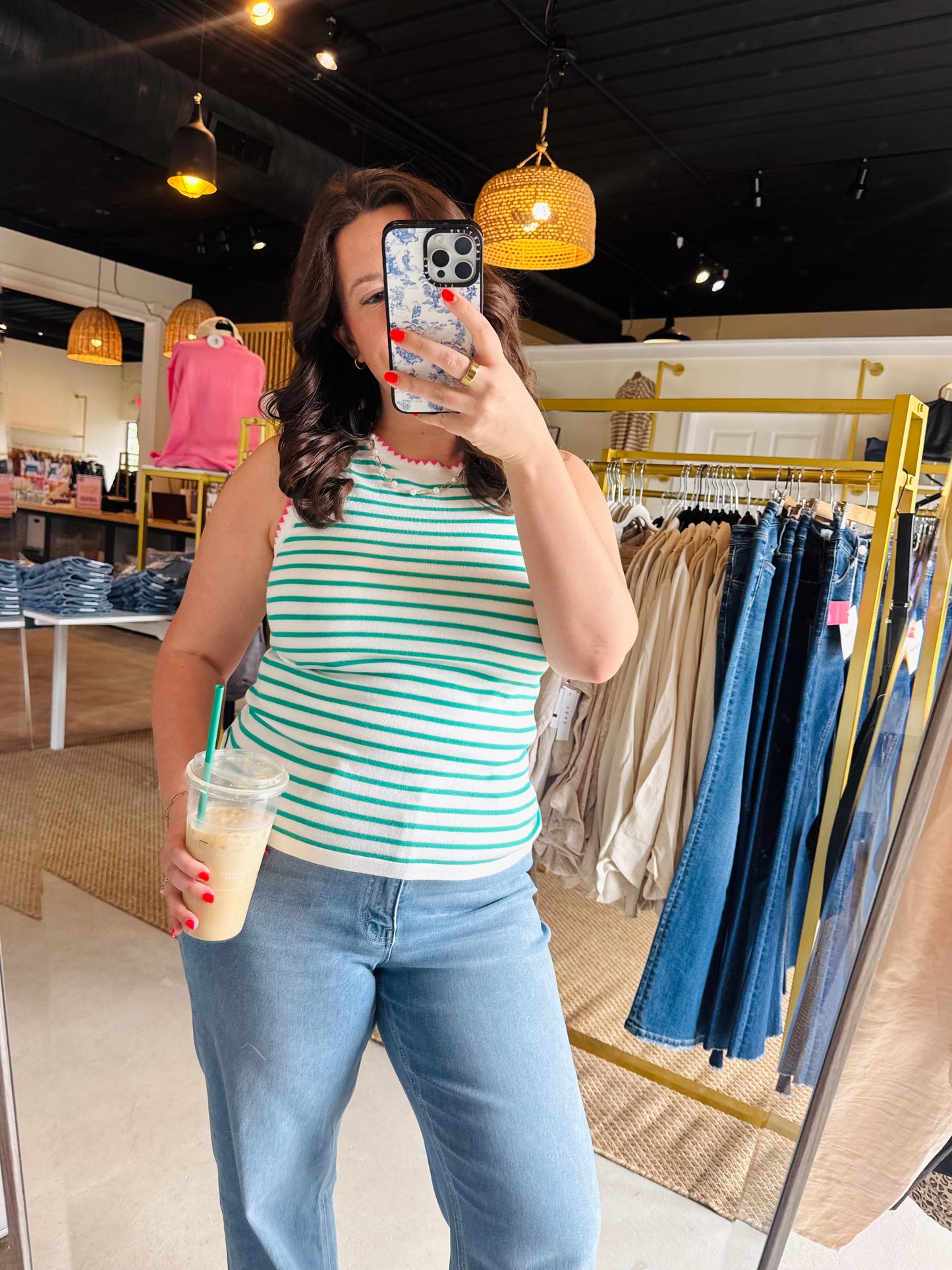 Green Striped Sweater Tank