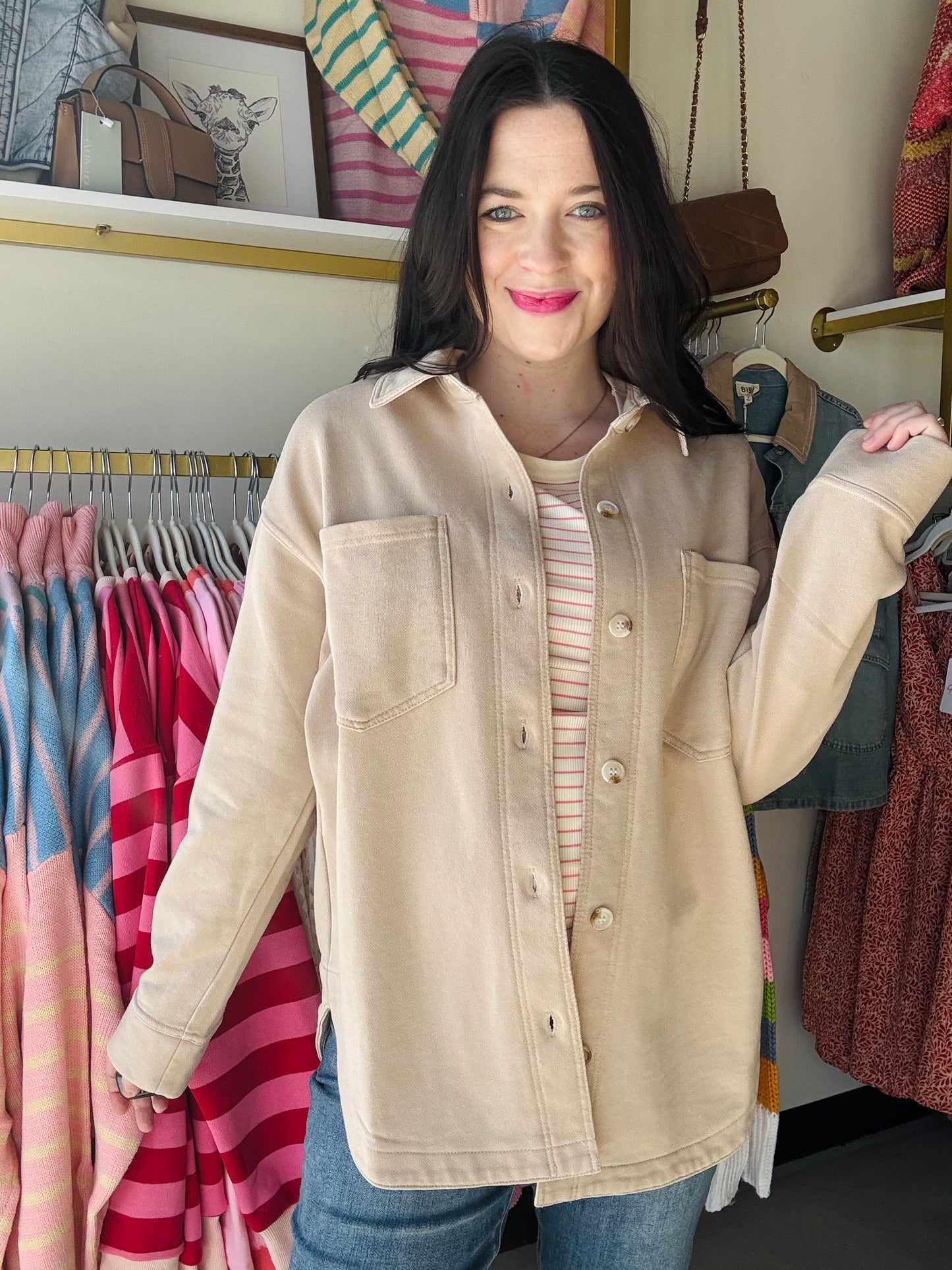 Khaki Distressed Button Down
