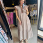 Brown Cap Sleeve Striped Dress