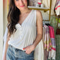 Ivory V Neck Button Tank