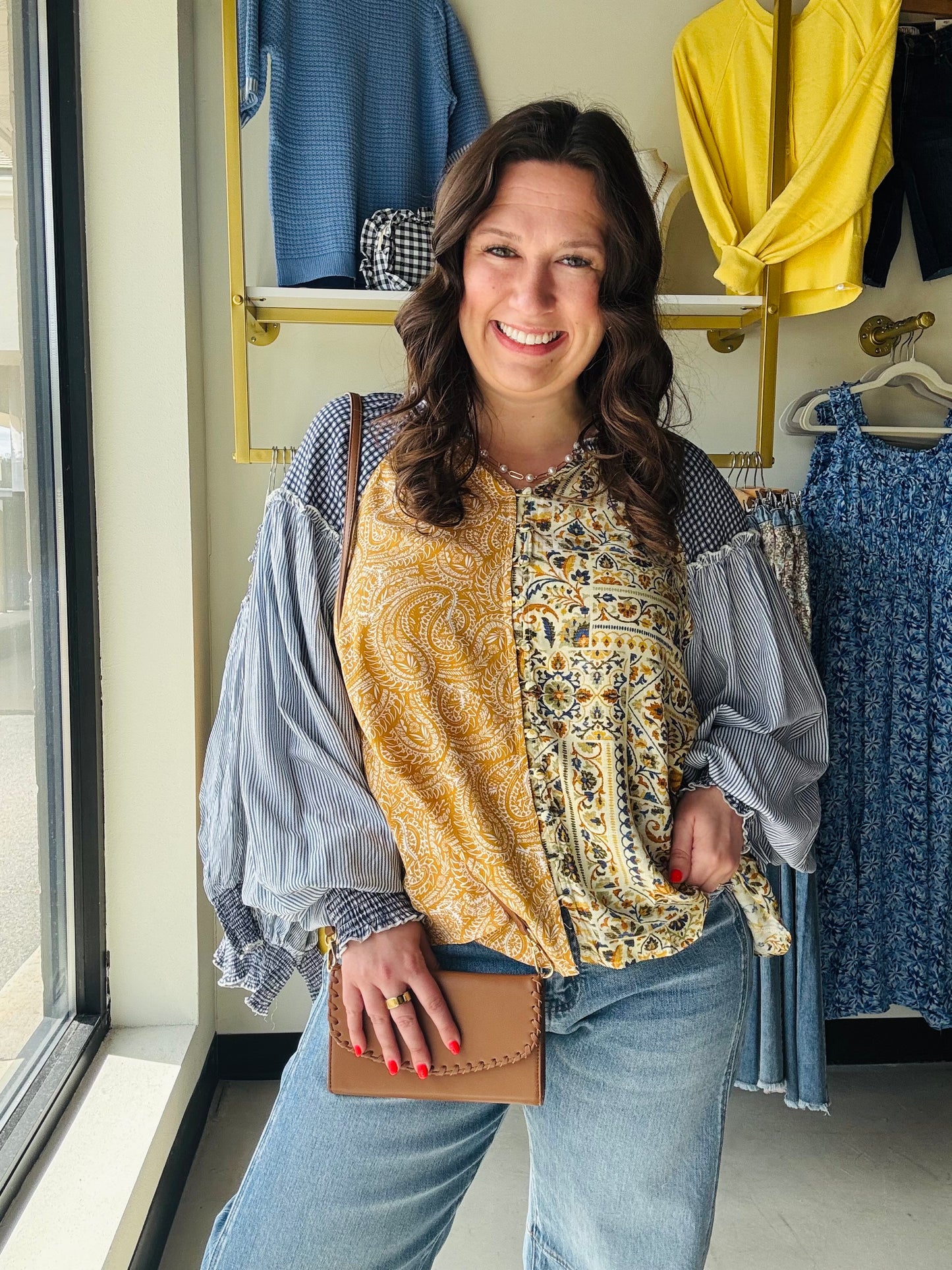Honey Blue Mix Print Blouse