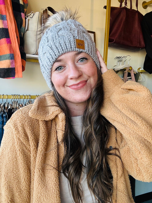 Light Grey Pom Hat