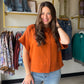 Rust Button Trapunto Stitch Top