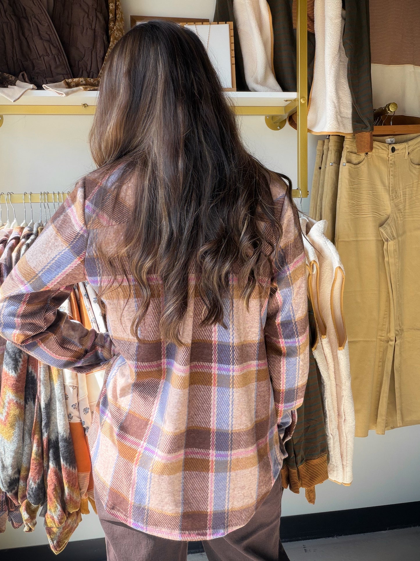 Tan & Periwinkle Plaid Shacket