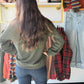 Olive Floral Neckline Henley