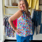 Blue Floral Split Neck Tank