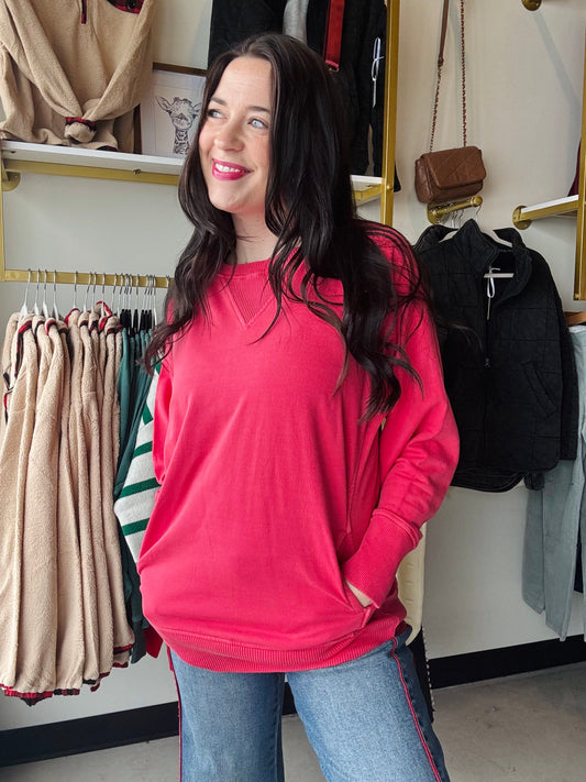 Dark Red Pigment Dyed Pullover