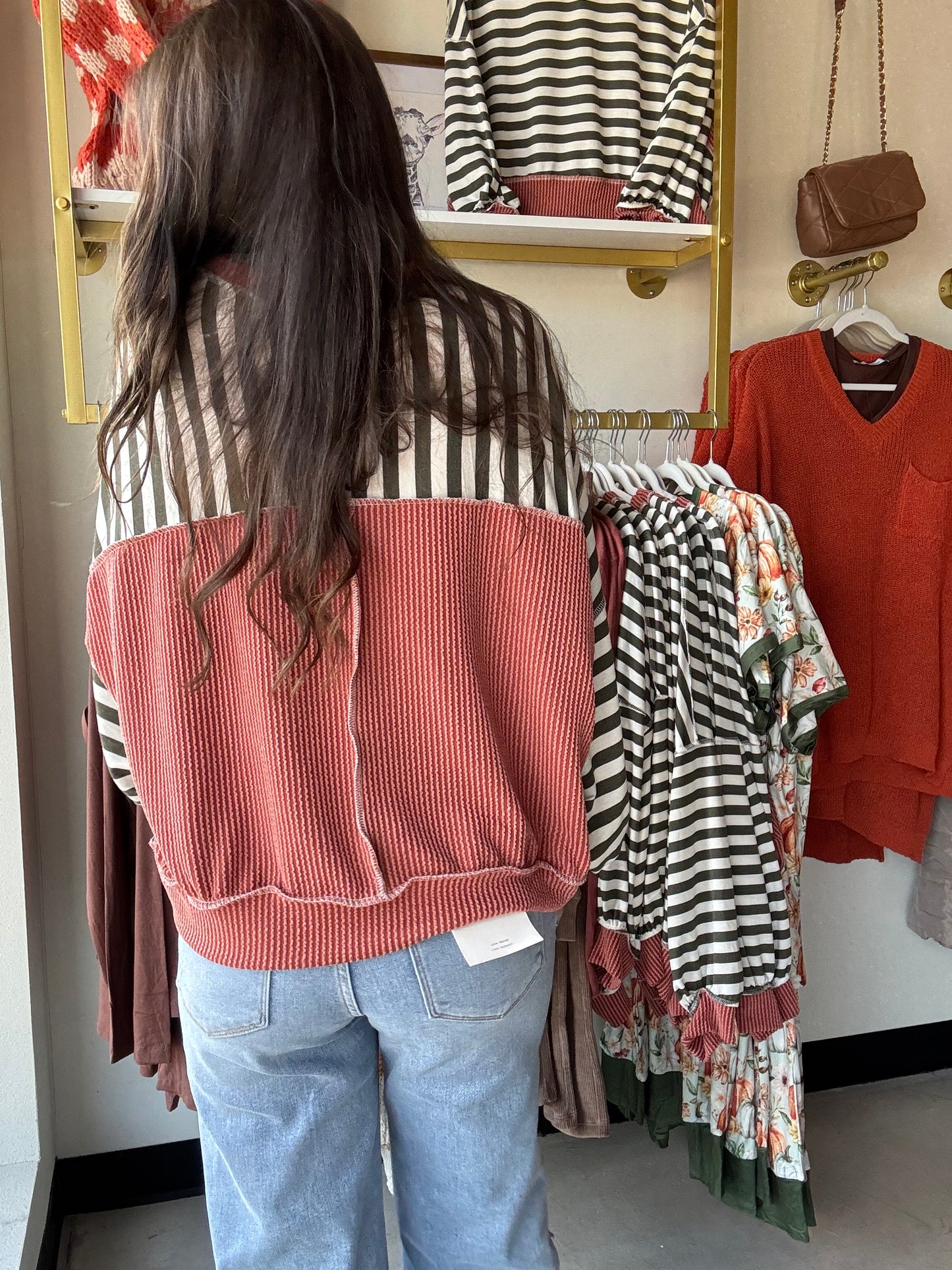 Olive & Rust Striped Pullover