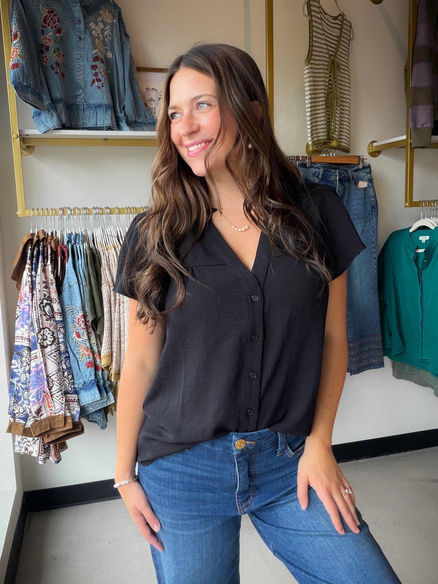 Black Ruffle Sleeve Blouse