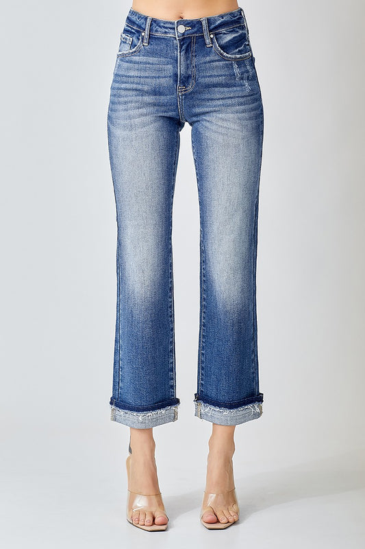 Mid Rise Ankle Straight Risen Jeans
