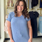 Denim Textured V Neck Tee