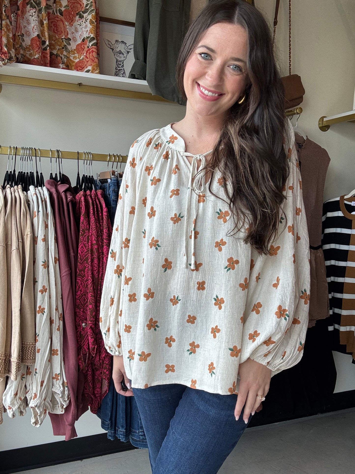 Oatmeal Dainty Floral Blouse