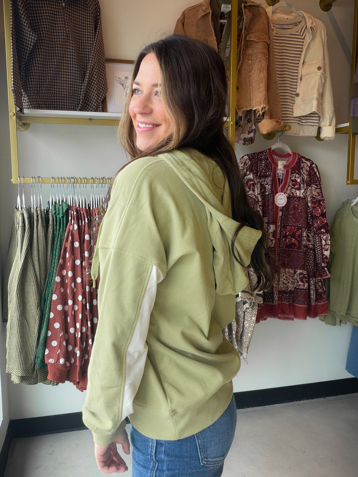 Bright Sage Color Block Hoodie