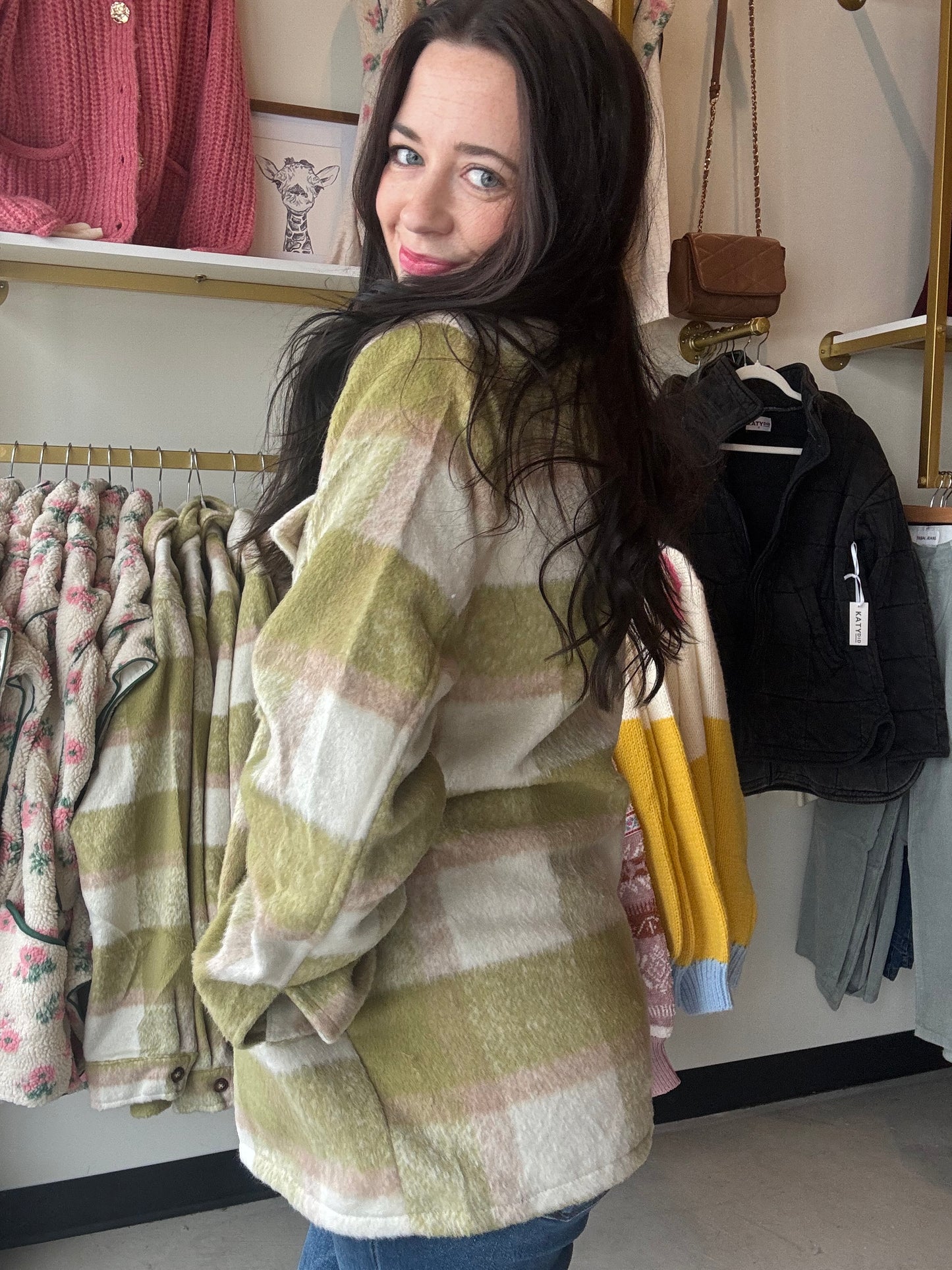 Green & Cream Plaid Jacket