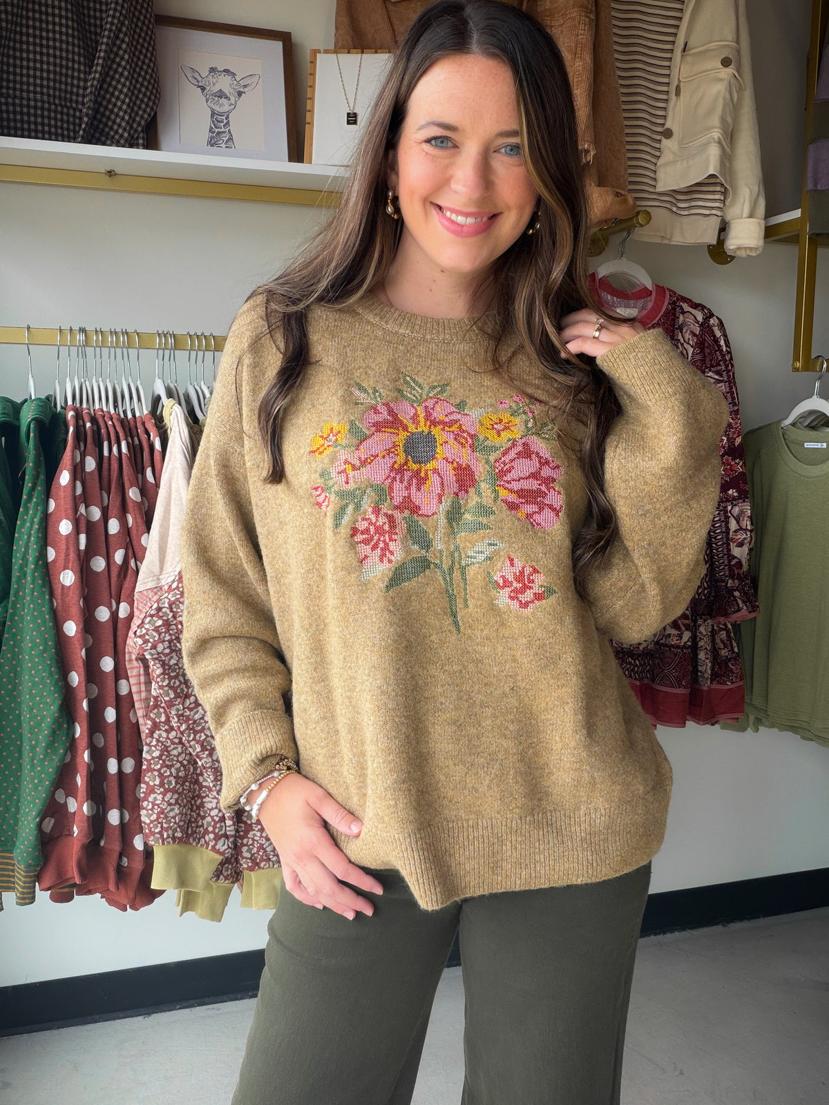 Mocha Flower Statement Sweater