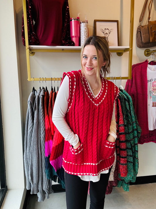 Hot Pink Sleeveless Cable Knit Vest