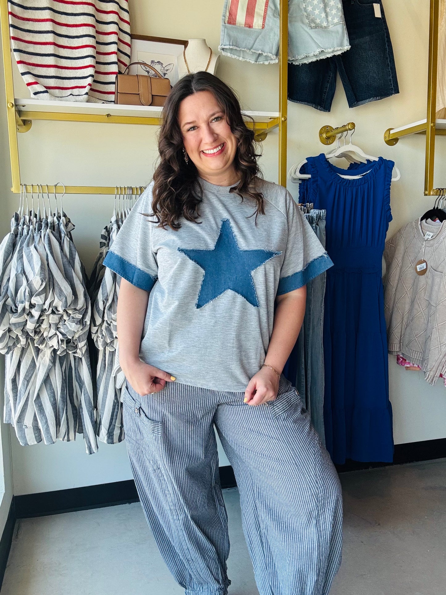 Denim Star Patchwork Terry Top