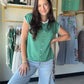 Green Button Short Sleeve Sweater