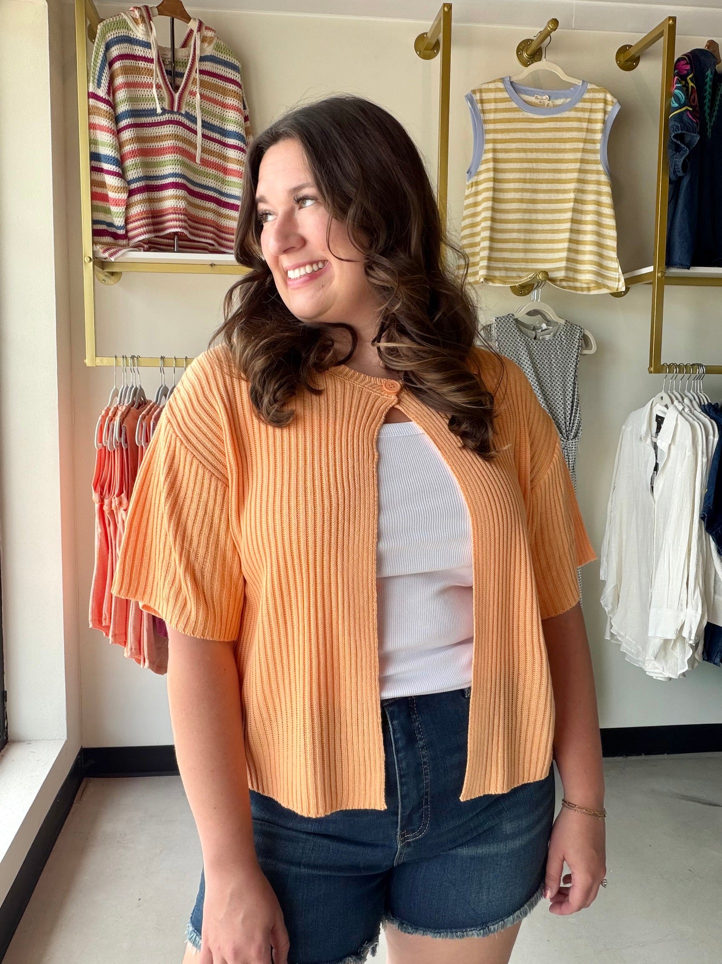 Apricot Short Sleeve Cardigan