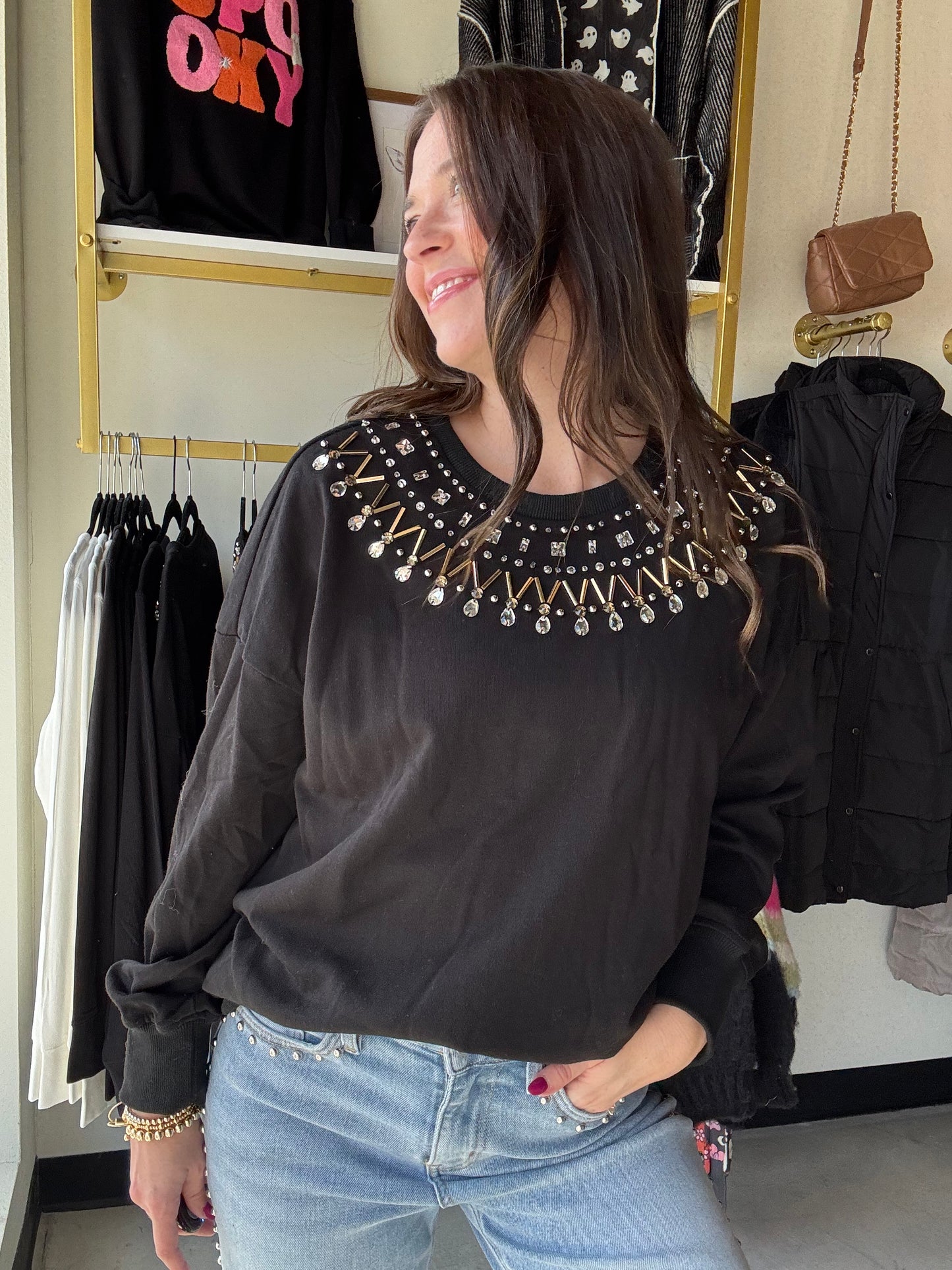Embellished Black Pullover