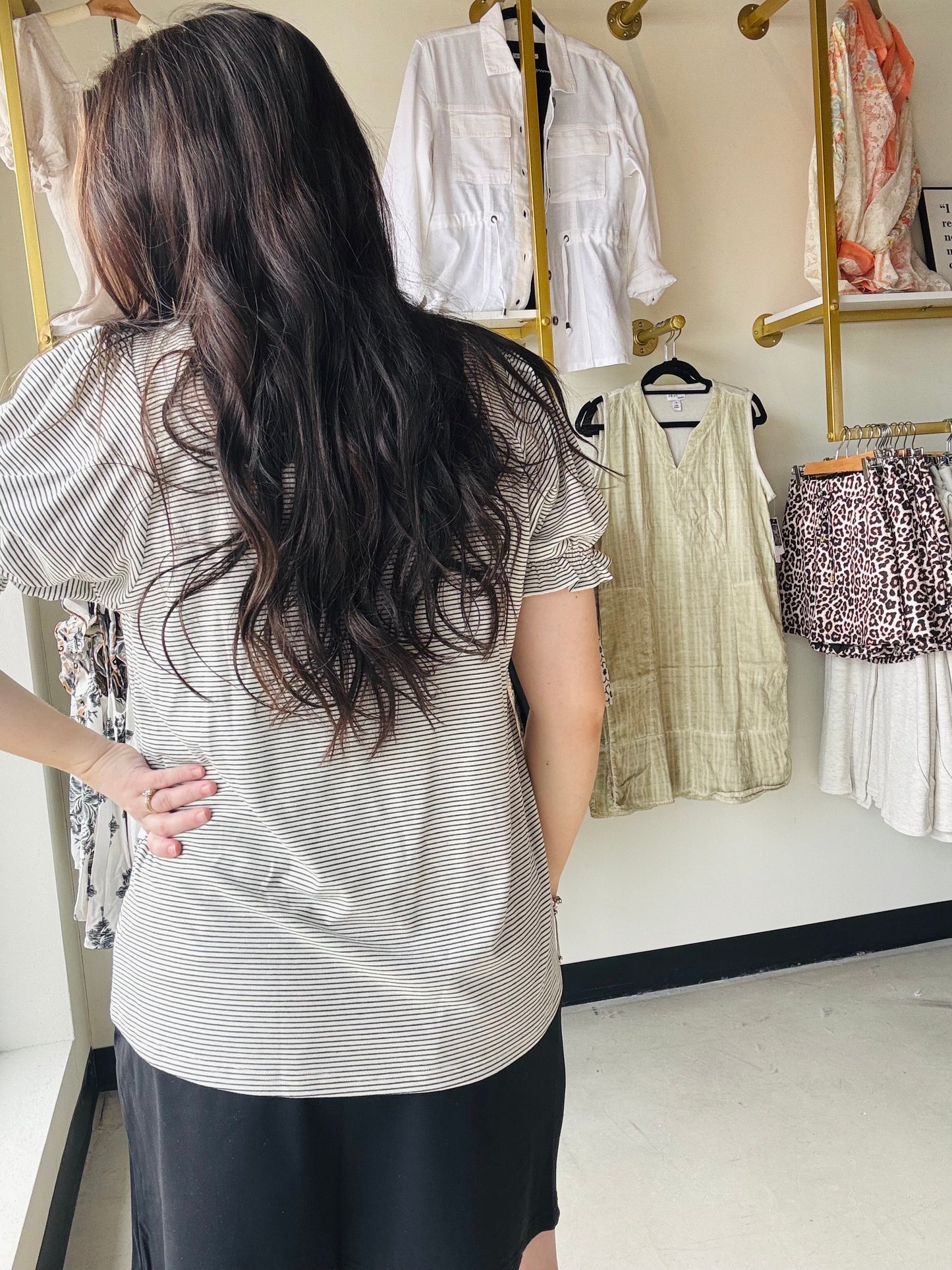 Striped Ivory Smocked Top