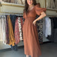 Rust Pin Stripe Midi Dress
