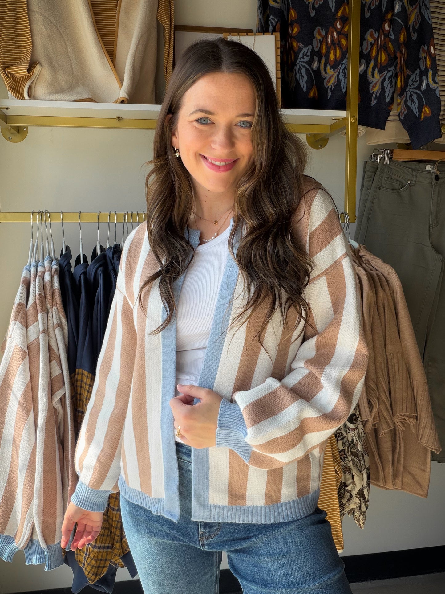Denim & Mocha Accent Cardigan