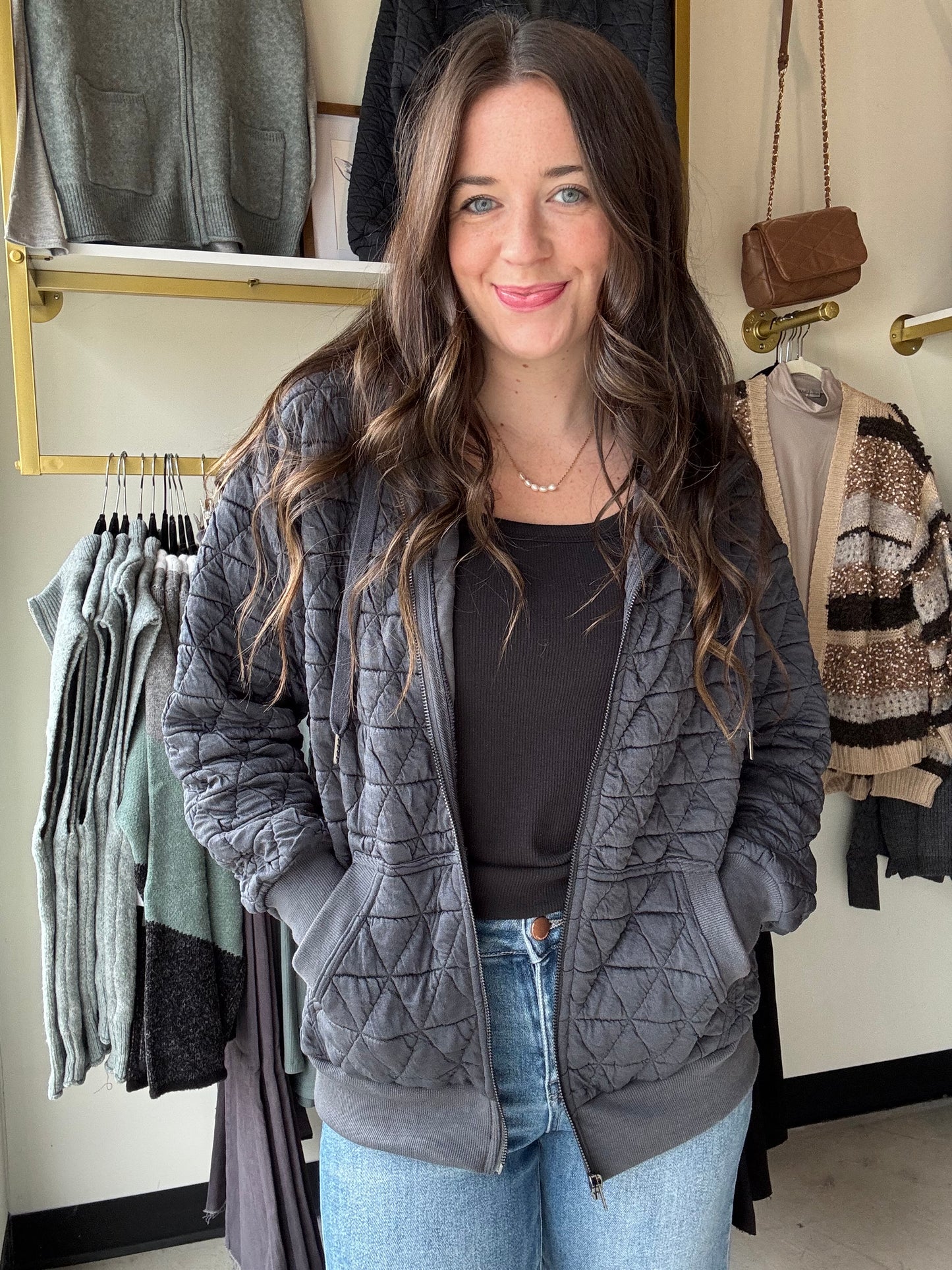 Gunmetal Quilted Zip Up