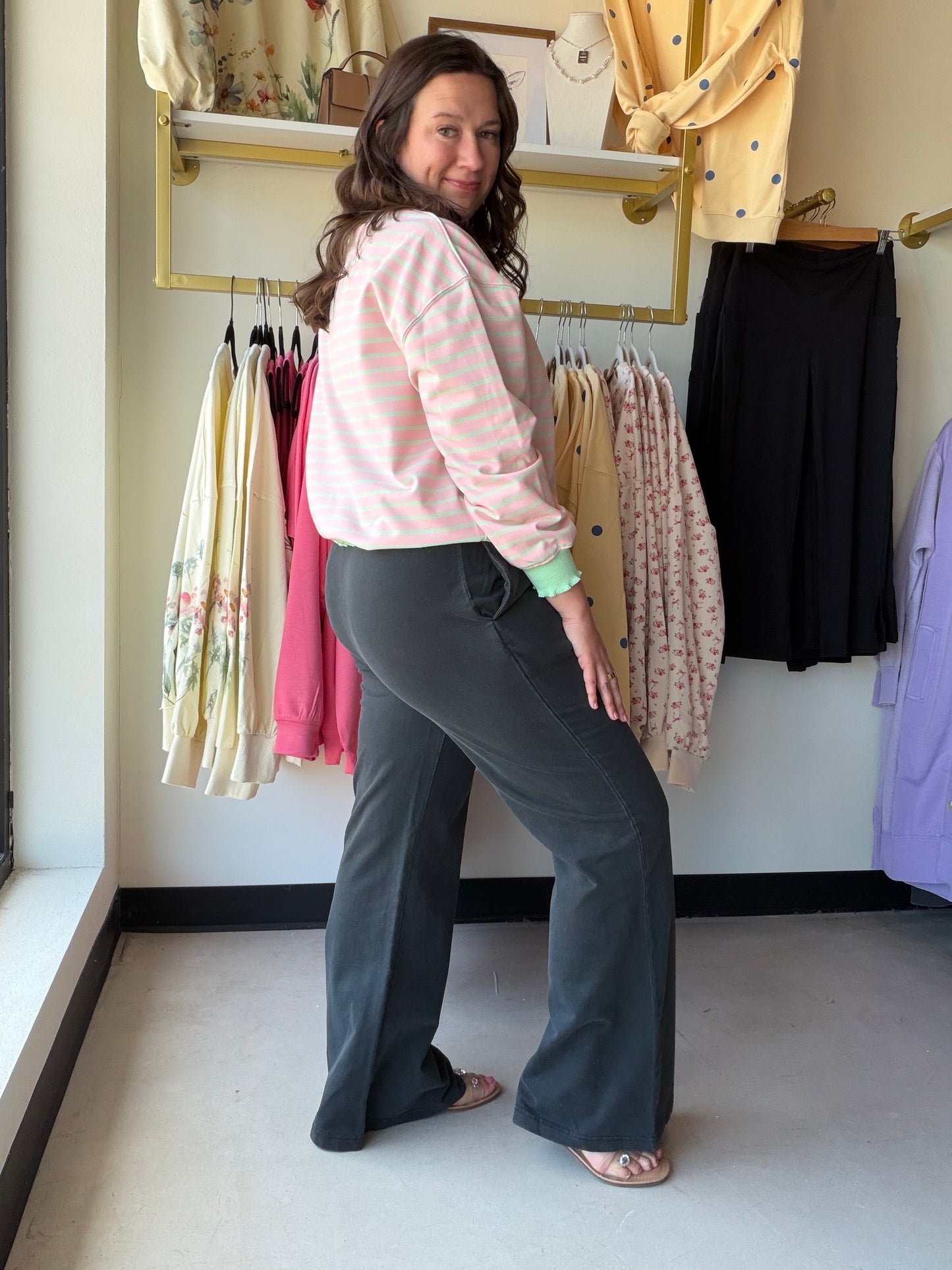Deep Charcoal Knit Flare Pants