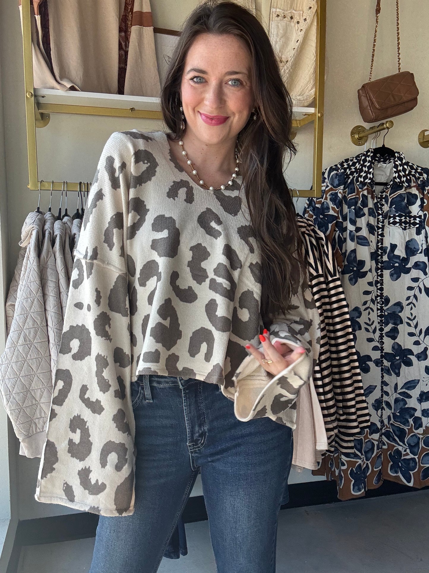 Beige Leopard Sweater Hoodie