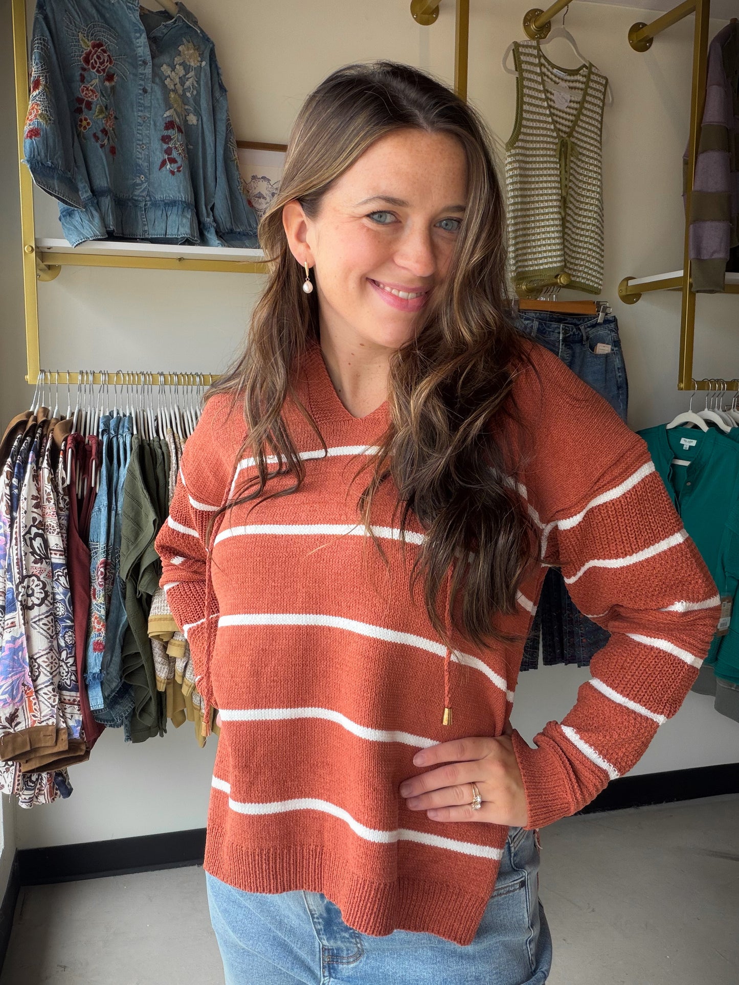 Maddie Pumpkin Stripe Hoodie