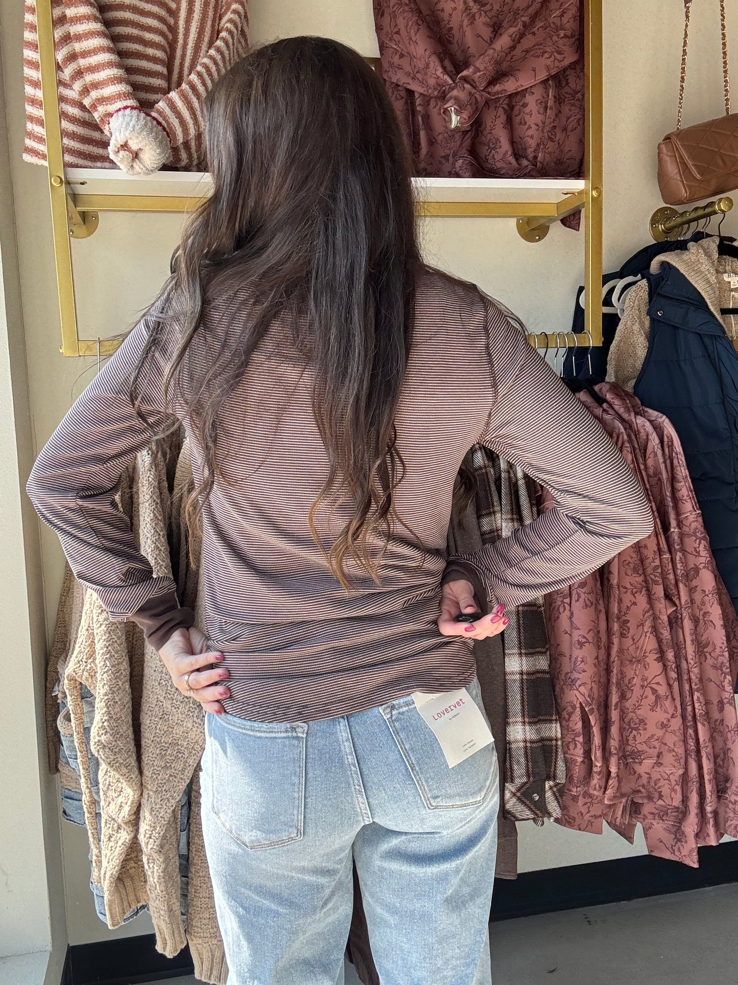 Ivory Coffee Stripe Stacey Top