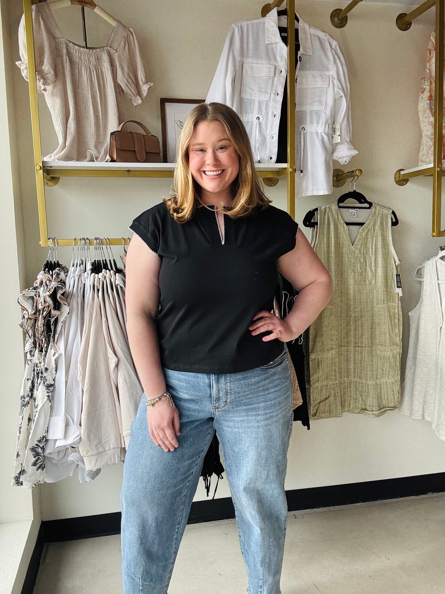 Black Pico Stitch Top