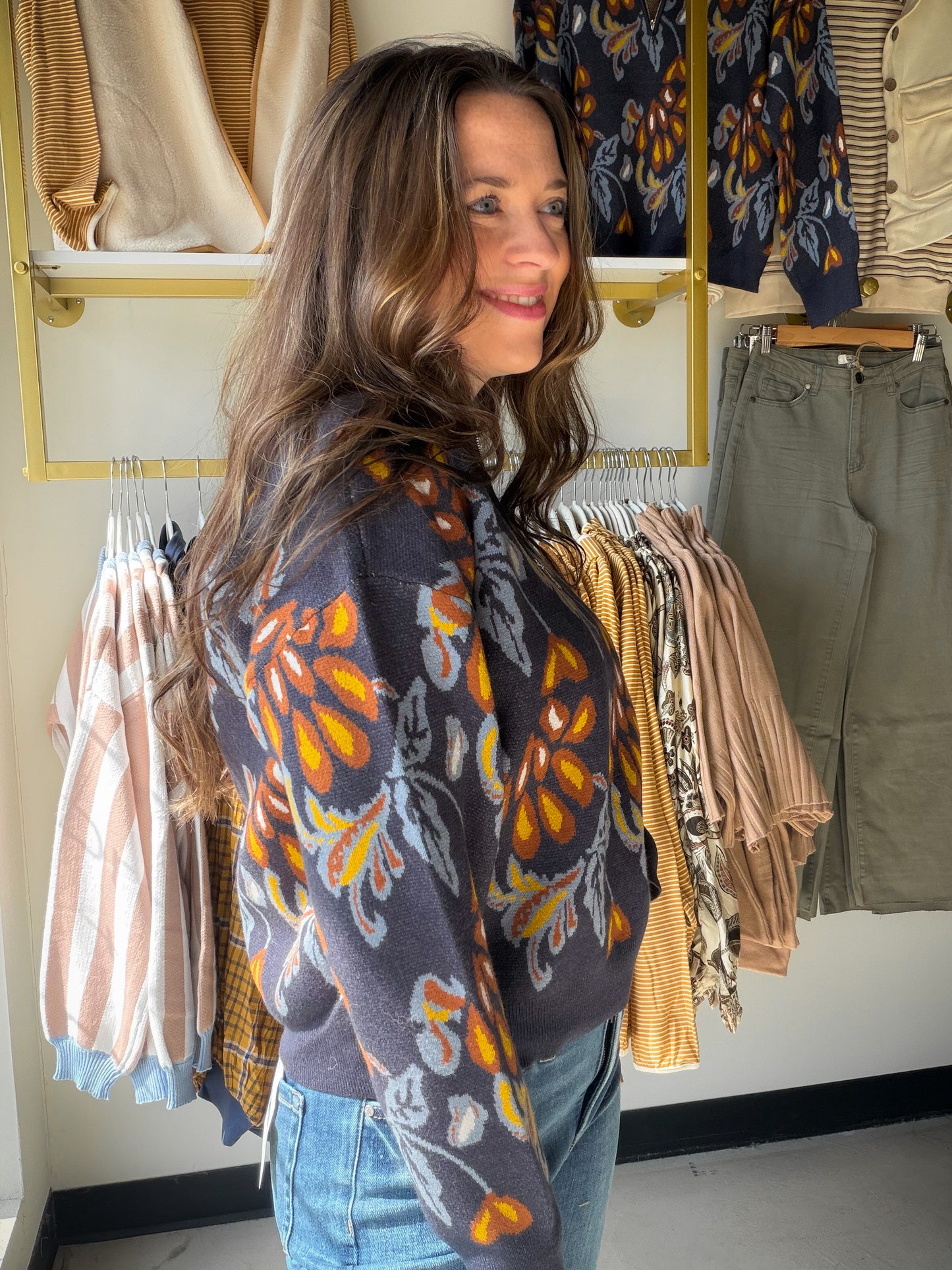 Navy Printed Half Zip Popover