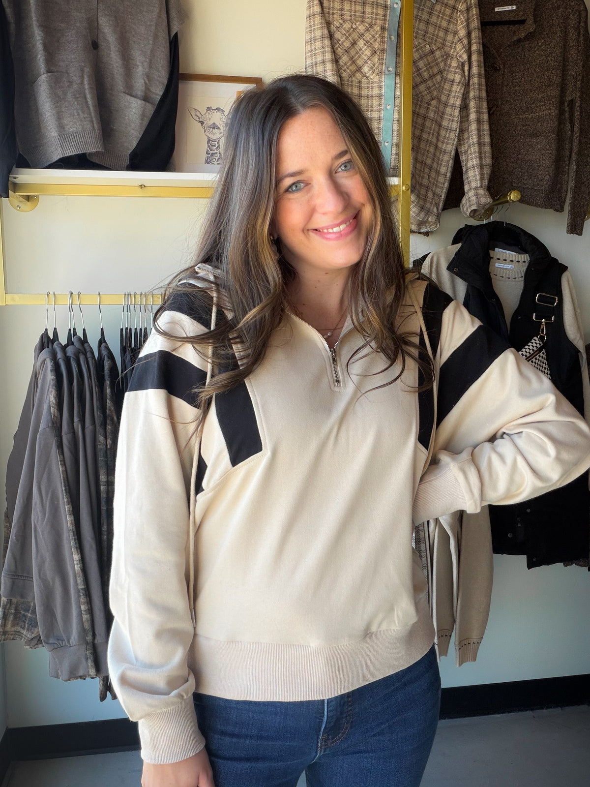 Taupe Accent Half Zip Hoodie