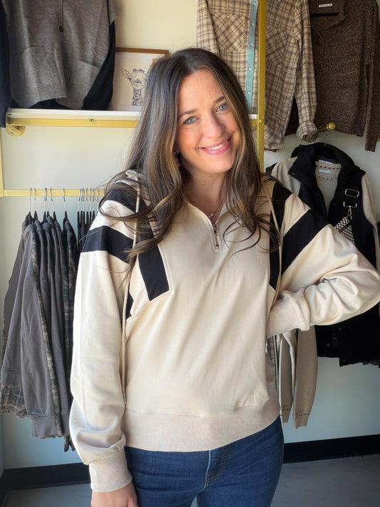 Taupe Accent Half Zip Hoodie