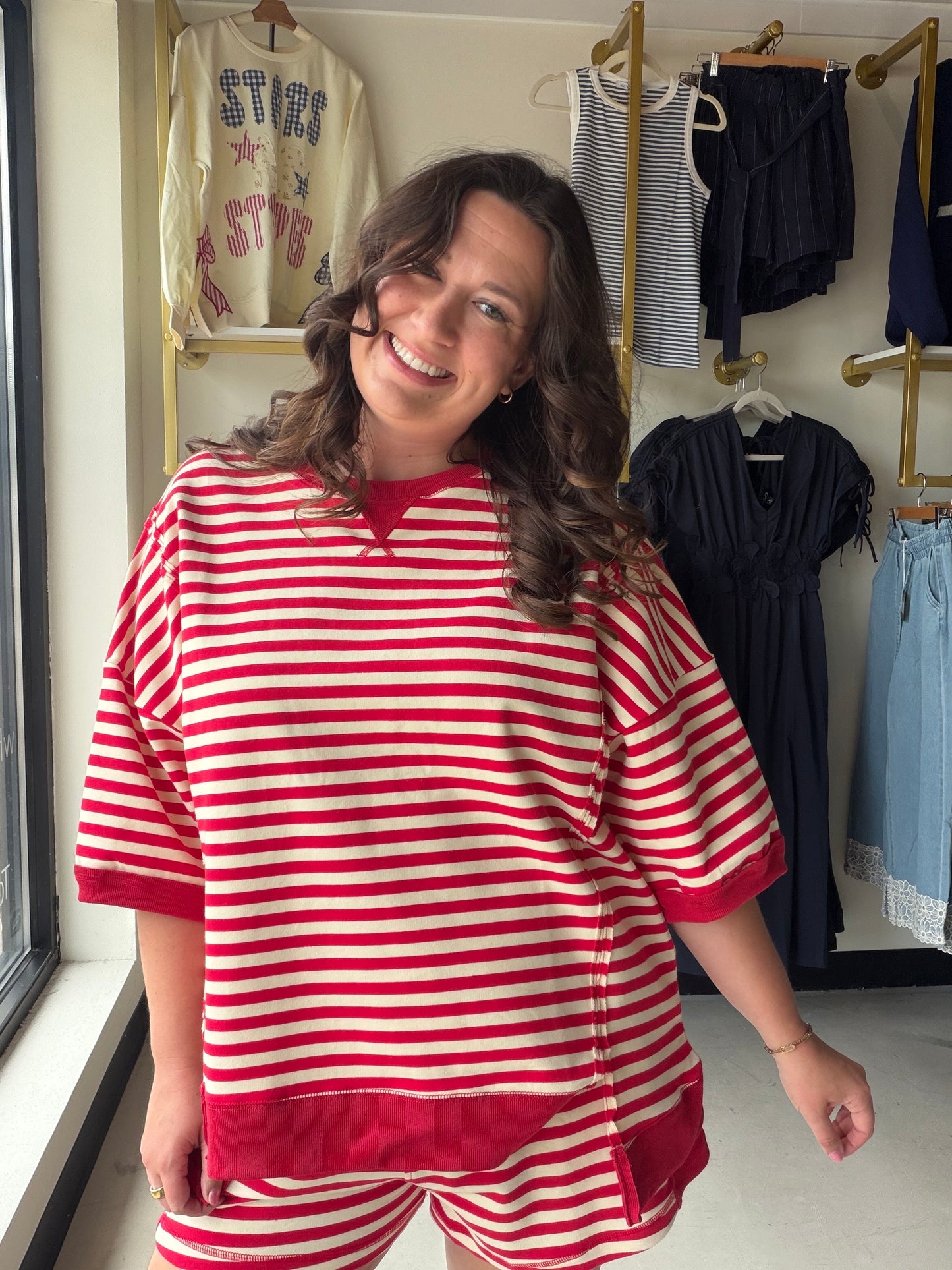 Red Stripe Oversized Lounge Set