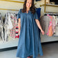 Dark Denim Wing Sleeve Dress