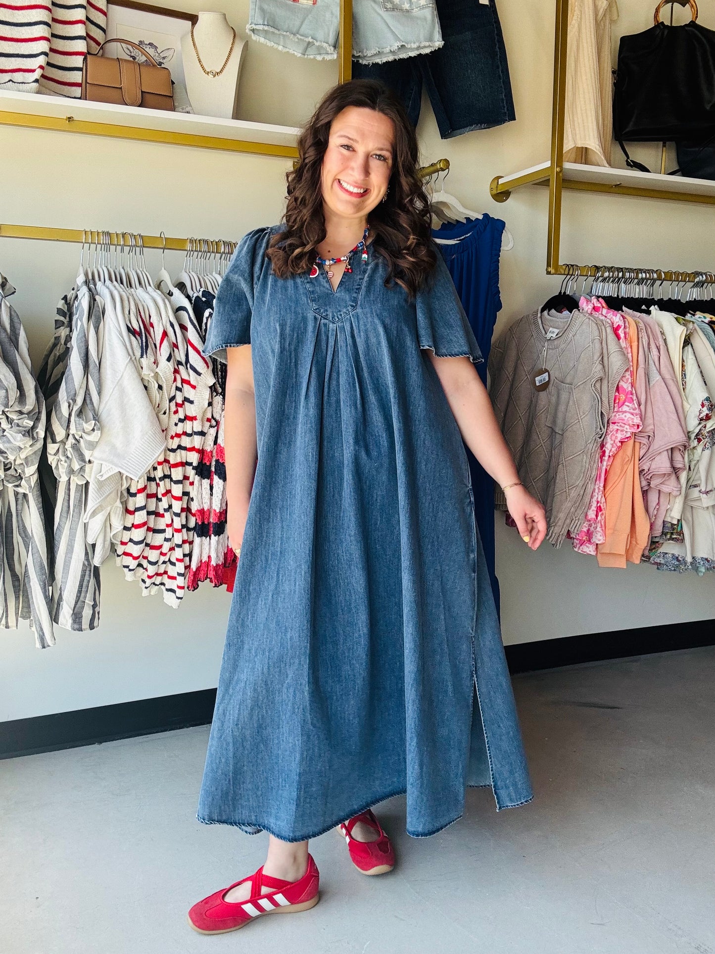 Dark Denim Wing Sleeve Dress