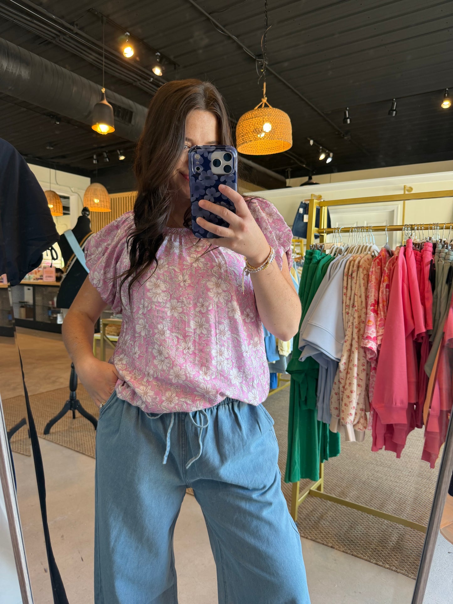 Pink Floral Puff Sleeve Top