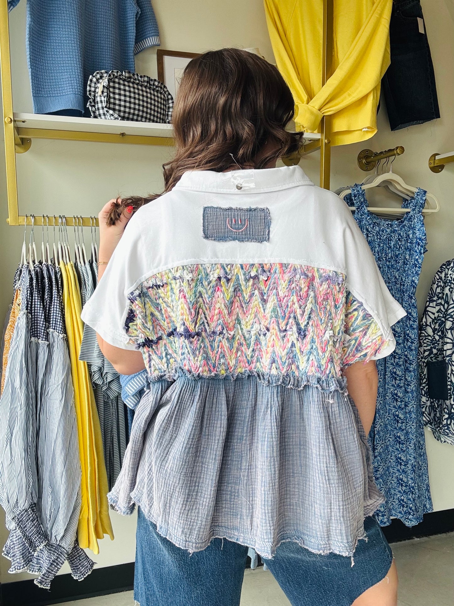 Collared Boho Placket Detail Top