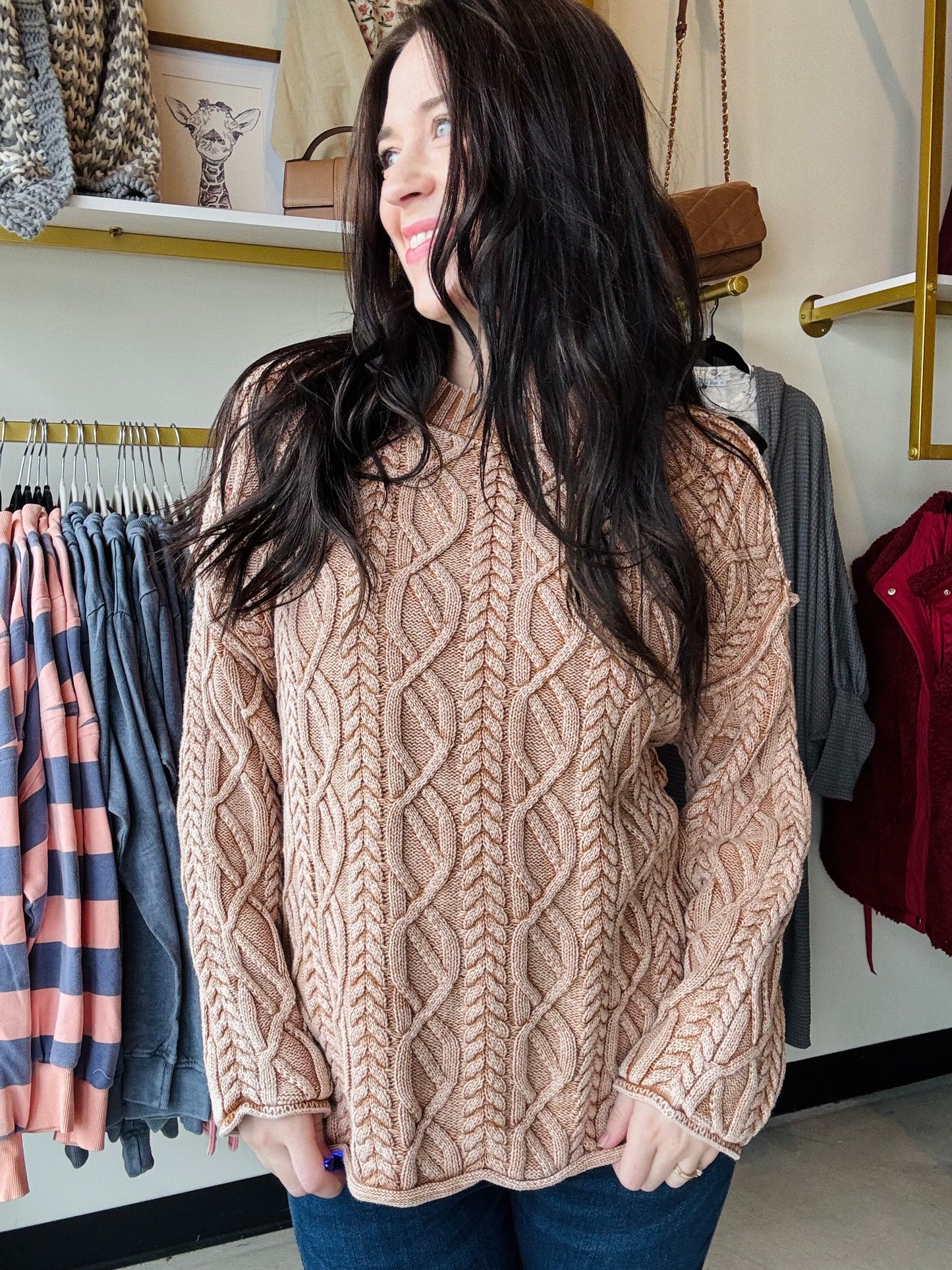 Vintage Cable Knit Sweater- Latte