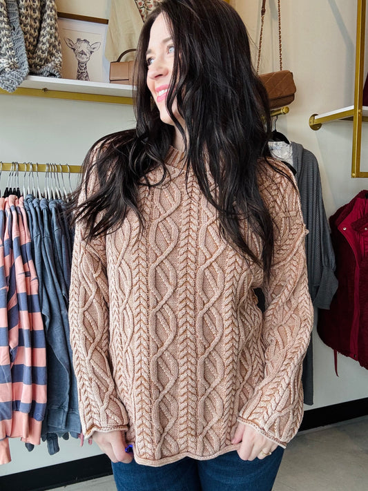 Vintage Cable Knit Sweater- Latte