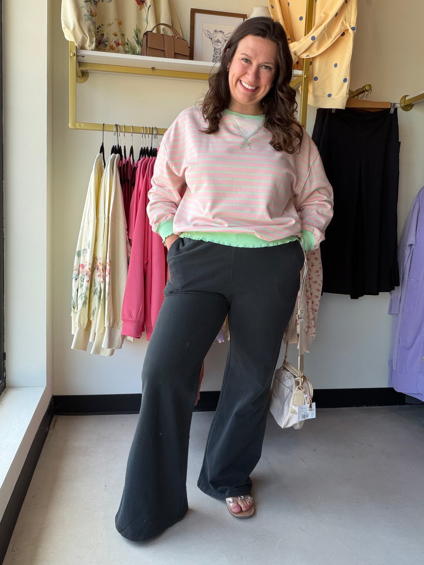 Deep Charcoal Knit Flare Pants