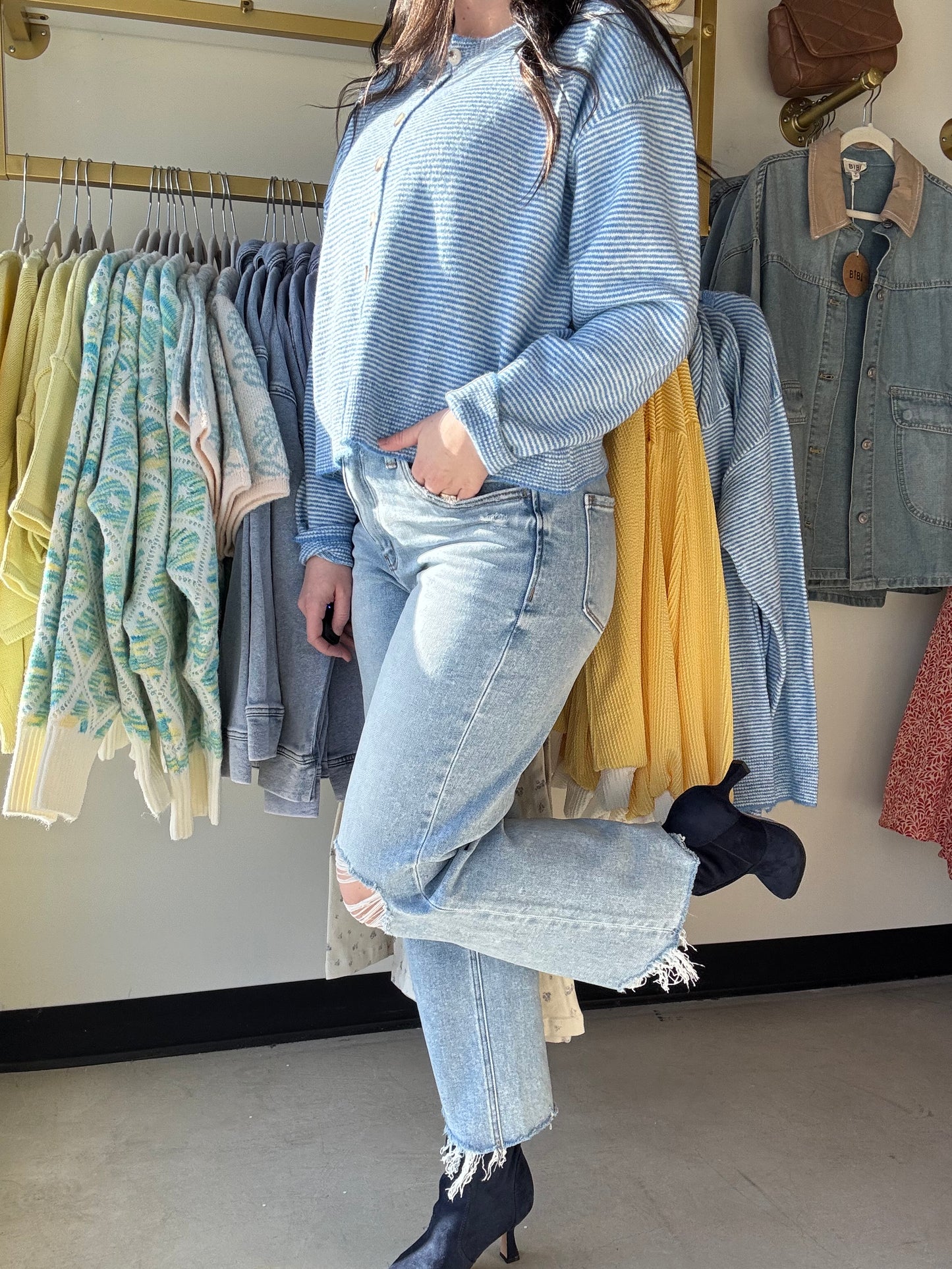 Ezra Distressed Crop Slim Wide Jeans