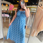 Blue Scoop Smocked Bodice Dress