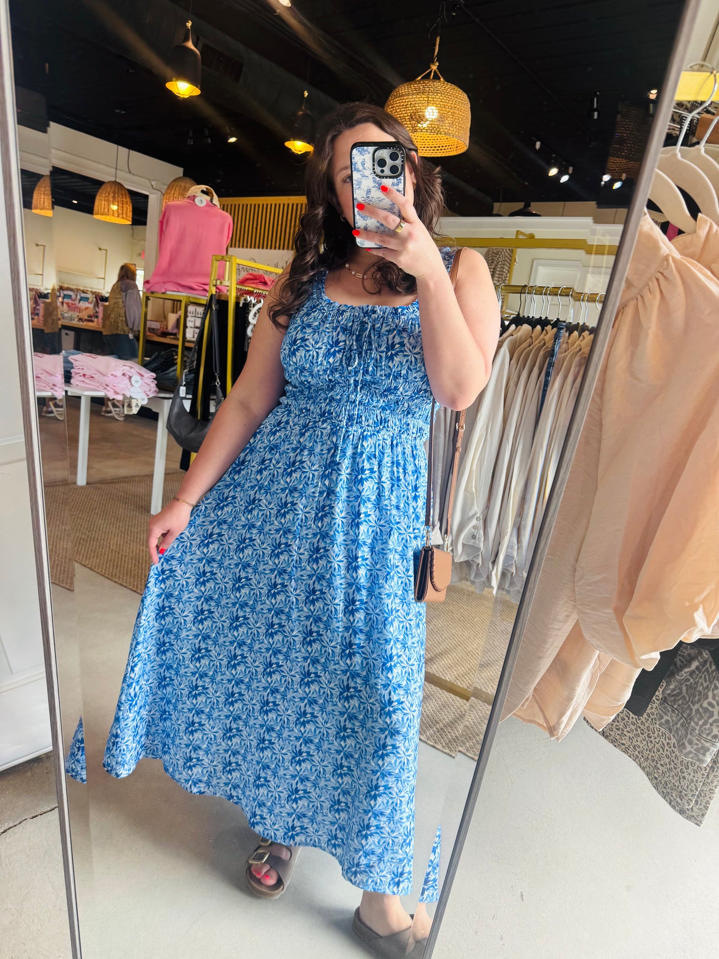 Blue Scoop Smocked Bodice Dress