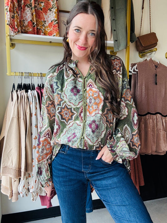 Boho Mosaic Button Down Blouse