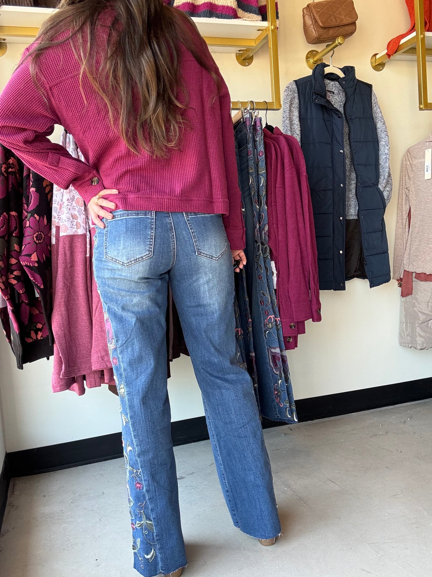 Brooke Embroidered Wide Leg Jeans