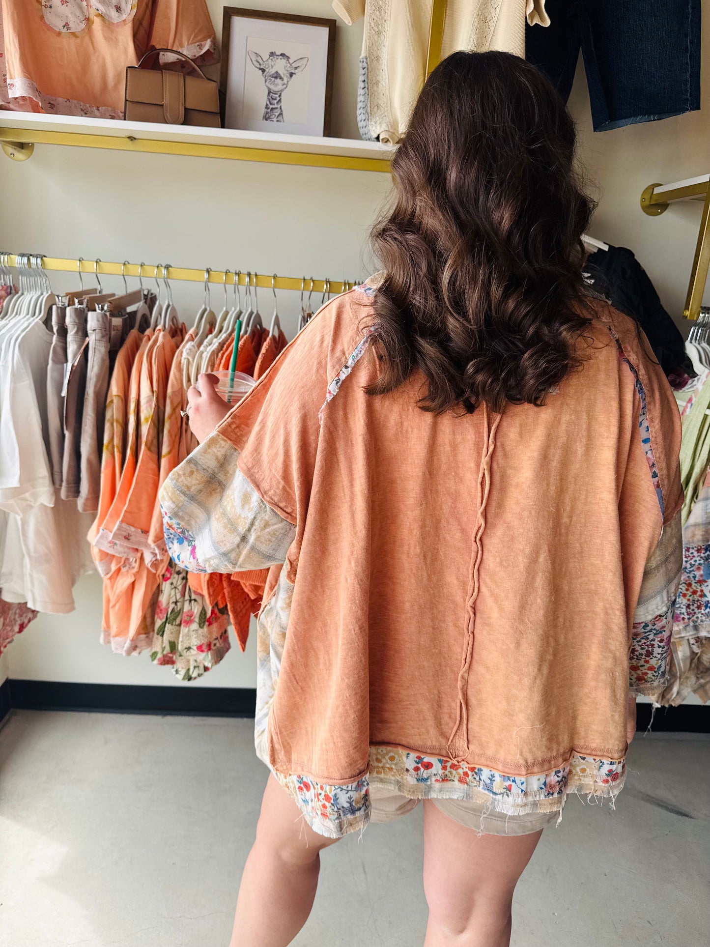 Peach Multi Print Oversized Top